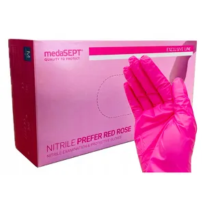 Medasept RED ROSE Rękawiczki nitrylowe różowe magenta bezpudrowe M 100 szt.