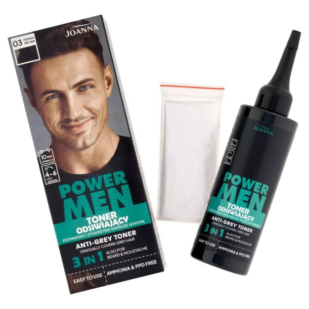 Joanna POWER MEN Odsiwiacz, Toner Odsiwiający 03 Medium Brown, Średni Brąz 80g