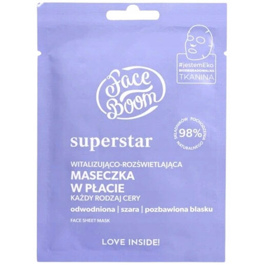 Face boom Superstar Witalizująco-rozświetlająca maseczka w płacie, każdy rodzaj cery