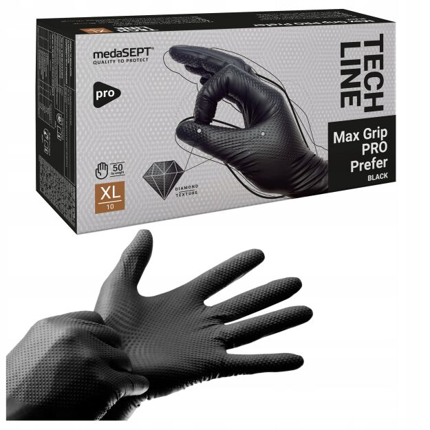 Rękawice,rękawiczki czarne mocne grube MAX GRIP PRO  rozmiar 10-XL rękawiczki 50 sztuk
