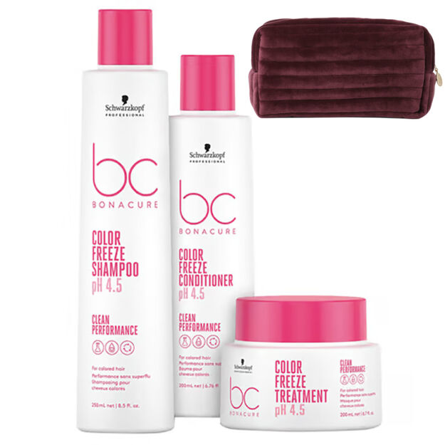 Schwarzkopf Professional BC Color Freeze zestaw prezentowy, Szampon do włosów po koloryzacji 250ml, Maska 200ml, Odżywka 200ml, kosmetyczka