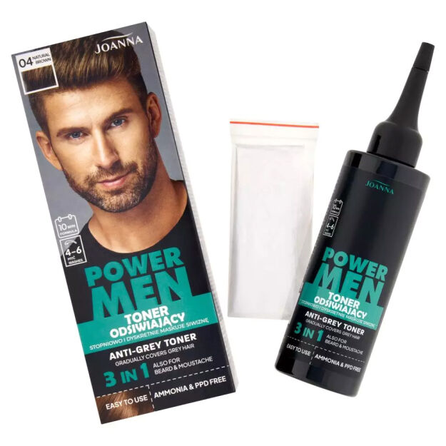Joanna POWER MEN Toner Odsiwiający, odsiwiacz 04 Natural Brown, Naturalny Brąz 80g