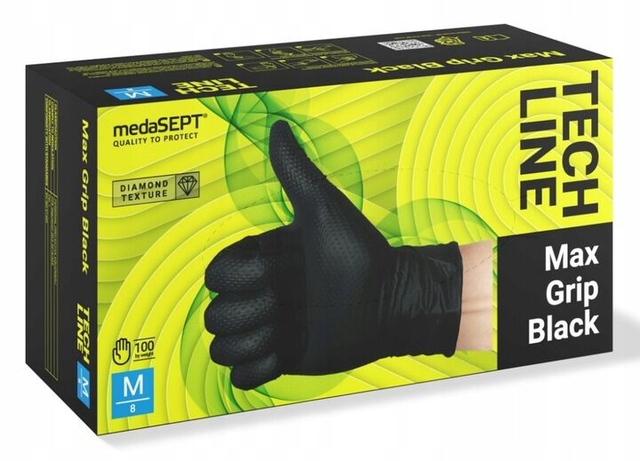 Rękawiczki MAX GRIP black rozmiar L medaSEPT, czarne, mocne, rękawice