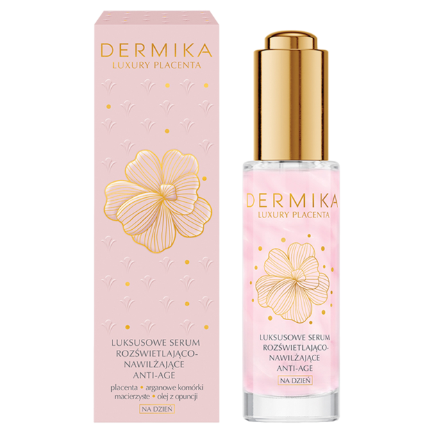 Dermika Luxury Placenta luksusowe serum rozświetlająco-nawilżające anti-age na dzień 30ml