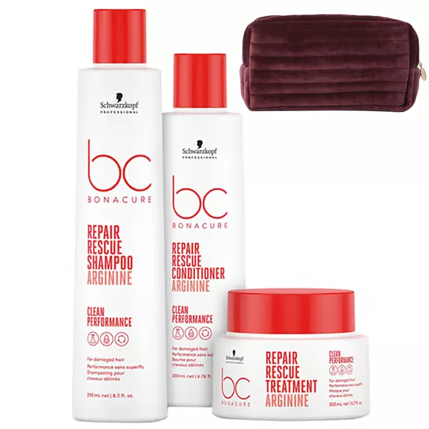 Schwarzkopf Professional BC Repair Rescue zestaw prezentowy, Szampon regenerujący do włosów zniszczonych 250ml, Maska 200ml, Odżywka 200ml, kosmetyczka